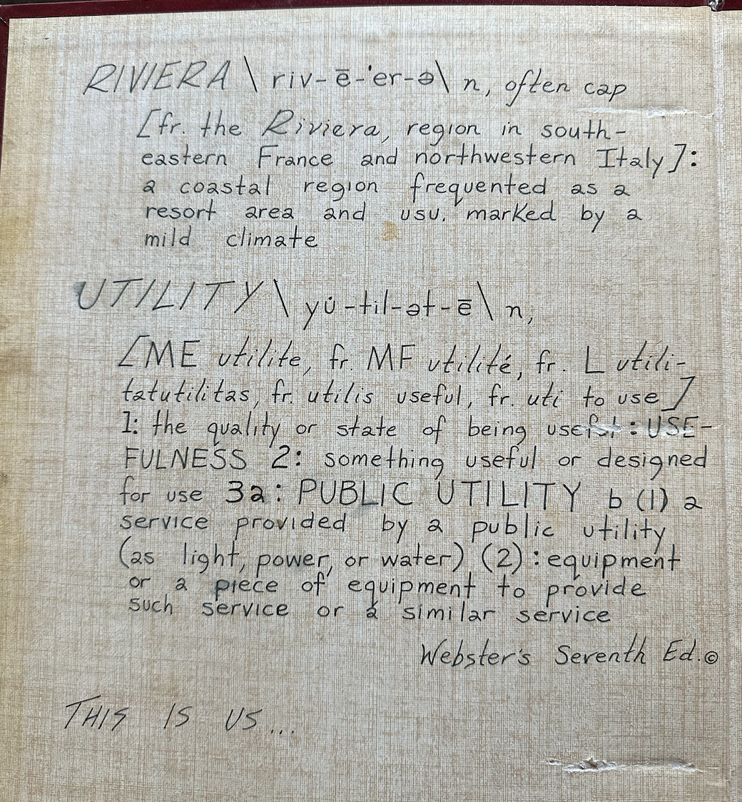Historic handwritten Riviera and Utility definition page